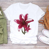 Women Flower Lady Fashion Short Sleeve Aesthetic Clothes
