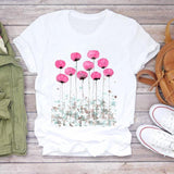 Women Flower Lady Fashion Short Sleeve Aesthetic Clothes