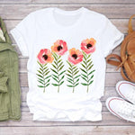 Women Flower Lady Fashion Short Sleeve Aesthetic Clothes