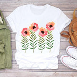 Women Flower Lady Fashion Short Sleeve Aesthetic Clothes
