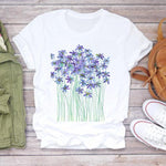 Women Flower Lady Fashion Short Sleeve Aesthetic Clothes