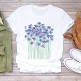 Women Flower Lady Fashion Short Sleeve Aesthetic Clothes