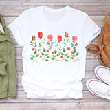 Women Flower Lady Fashion Short Sleeve Aesthetic Clothes