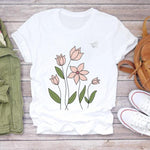 Women Flower Lady Fashion Short Sleeve Aesthetic Clothes