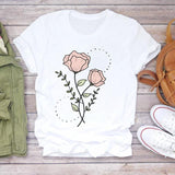 Women Flower Lady Fashion Short Sleeve Aesthetic Clothes