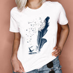 Women Graphic Feather Printing Fashion 90s Cute Watercolor
