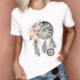 Women Graphic Feather Printing Fashion 90s Cute Watercolor