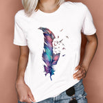 Women Graphic Feather Printing Fashion 90s Cute Watercolor