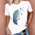 Women Graphic Feather Printing Fashion 90s Cute Watercolor