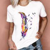 Women Graphic Feather Printing Fashion 90s Cute Watercolor