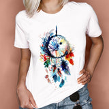 Women Graphic Feather Printing Fashion 90s Cute Watercolor