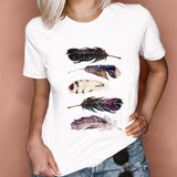 Women Graphic Feather Printing Fashion 90s Cute Watercolor