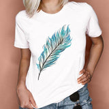 Women Graphic Feather Printing Fashion 90s Cute Watercolor