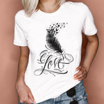 Women Graphic Feather Printing Fashion 90s Cute Watercolor