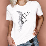 Women Graphic Feather Printing Fashion 90s Cute Watercolor