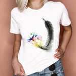 Women Graphic Feather Printing Fashion 90s Cute Watercolor
