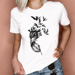 Women Graphic Feather Printing Fashion 90s Cute Watercolor