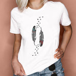 Women Graphic Feather Printing Fashion 90s Cute Watercolor