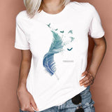 Women Graphic Feather Printing Fashion 90s Cute Watercolor