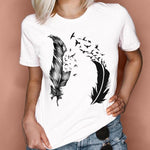 Women Graphic Feather Printing Fashion 90s Cute Watercolor