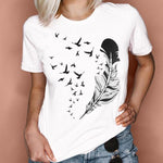 Women Graphic Feather Printing Fashion 90s Cute Watercolor