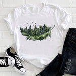 Women 2021 Feather Bird Short Sleeve Printing Spring Fashion