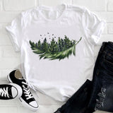 Women 2021 Feather Bird Short Sleeve Printing Spring Fashion