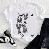 Women 2021 Feather Bird Short Sleeve Printing Spring Fashion