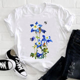 Women 2021 Feather Bird Short Sleeve Printing Spring Fashion