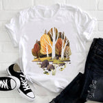 Women 2021 Feather Bird Short Sleeve Printing Spring Fashion