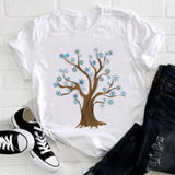 Women 2021 Feather Bird Short Sleeve Printing Spring Fashion