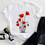 Women 2021 Feather Bird Short Sleeve Printing Spring Fashion