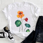 Women 2021 Feather Bird Short Sleeve Printing Spring Fashion