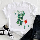 Women 2021 Feather Bird Short Sleeve Printing Spring Fashion