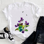 Women 2021 Feather Bird Short Sleeve Printing Spring Fashion