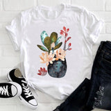 Women 2021 Feather Bird Short Sleeve Printing Spring Fashion