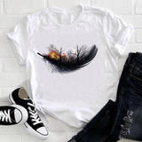 Women 2021 Feather Bird Short Sleeve Printing Spring Fashion