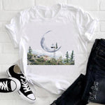 Women 2021 Feather Bird Short Sleeve Printing Spring Fashion