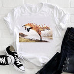Women 2021 Feather Bird Short Sleeve Printing Spring Fashion
