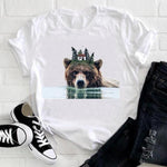 Women 2021 Feather Bird Short Sleeve Printing Spring Fashion