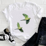 Women 2021 Feather Bird Short Sleeve Printing Spring Fashion