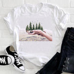 Women 2021 Feather Bird Short Sleeve Printing Spring Fashion