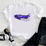 Women 2021 Feather Bird Short Sleeve Printing Spring Fashion