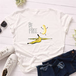 Summer Women's Cotton T-shirt Fruit Banana Print Tops Short