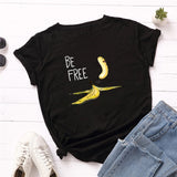 Summer Women's Cotton T-shirt Fruit Banana Print Tops Short