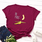 Summer Women's Cotton T-shirt Fruit Banana Print Tops Short