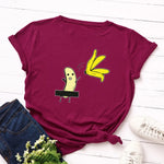 Summer Women's Cotton T-shirt Fruit Banana Print Tops Short
